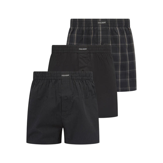 Black - Front - Lyle & Scott Mens Woven Boxer Shorts (Pack of 3)
