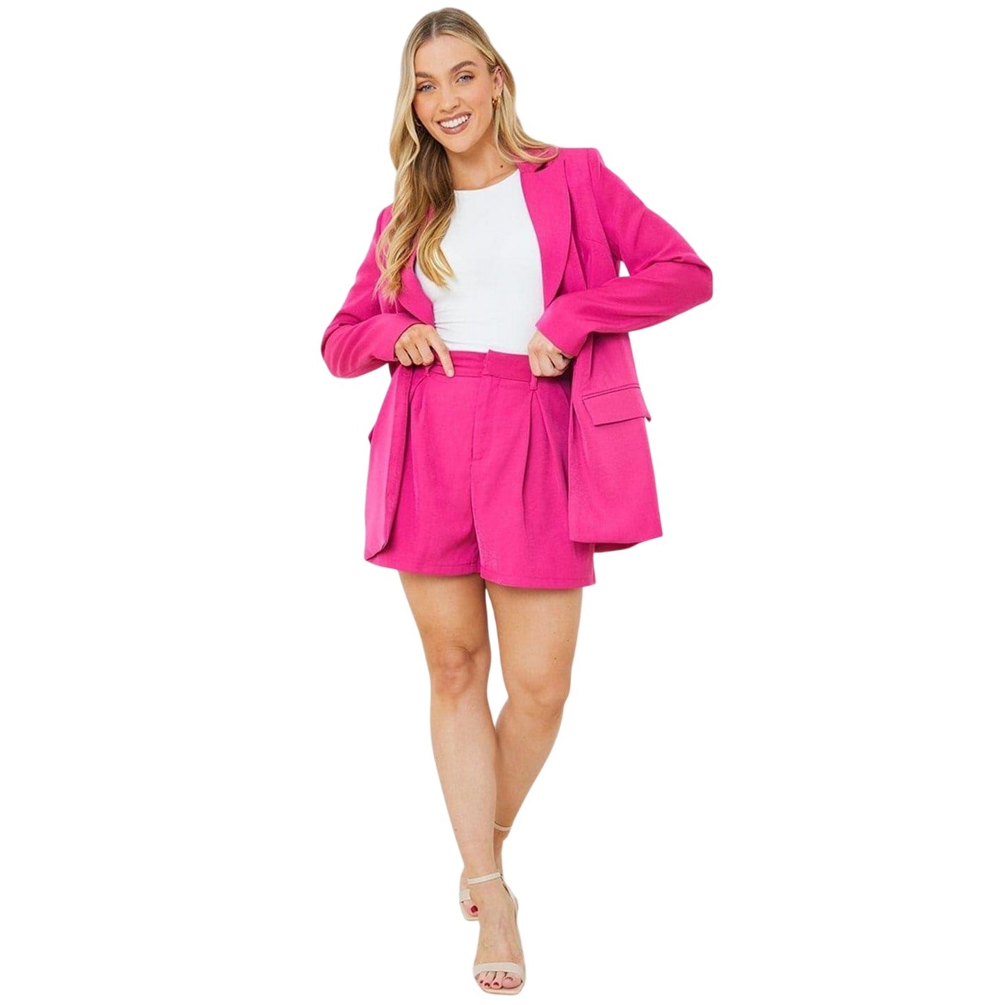 Pink - Side - Pink Womens-Ladies Linen Blend Tailored Shorts