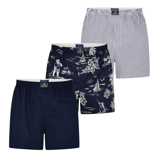 Navy-Bear Brown - Front - Ralph Lauren Mens Boxer Shorts (Pack of 3)