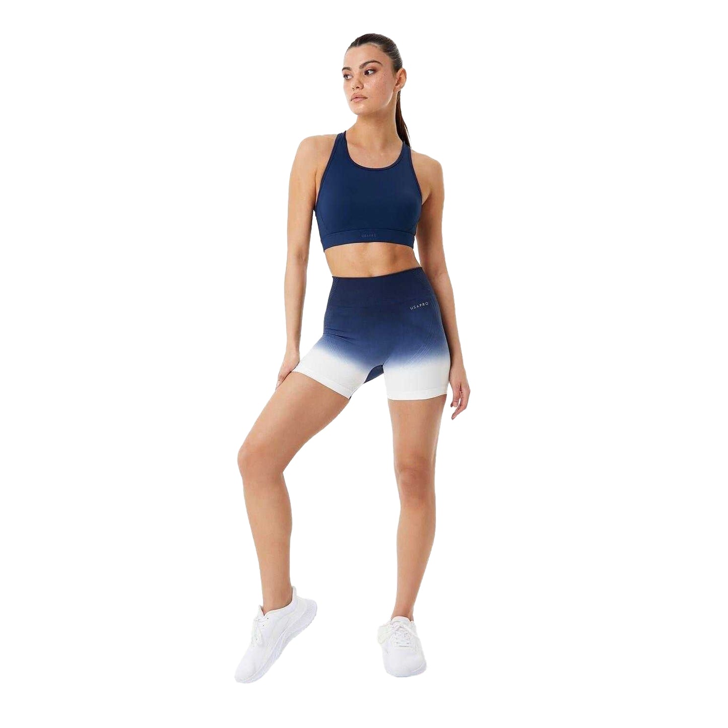 Navy-White - Lifestyle - USA Womens-Ladies Ombre Workout Cycling Shorts