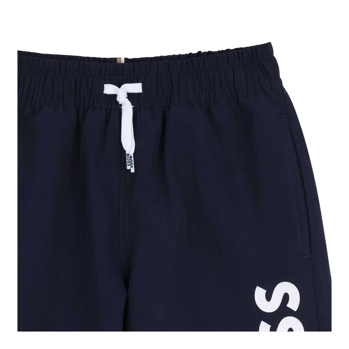 Navy - Side - Hugo Childrens-Kids Logo Swim Shorts