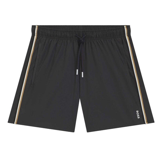 Dark Grey - Front - Boss Mens Iconic Side Stripe Swim Shorts