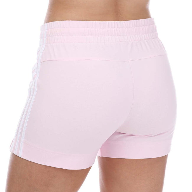 Pink-White - Back - Adidas Womens-Ladies Essentials Contrast Striped Slim Shorts