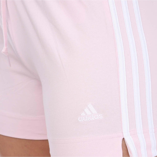 Pink-White - Side - Adidas Womens-Ladies Essentials Contrast Striped Slim Shorts