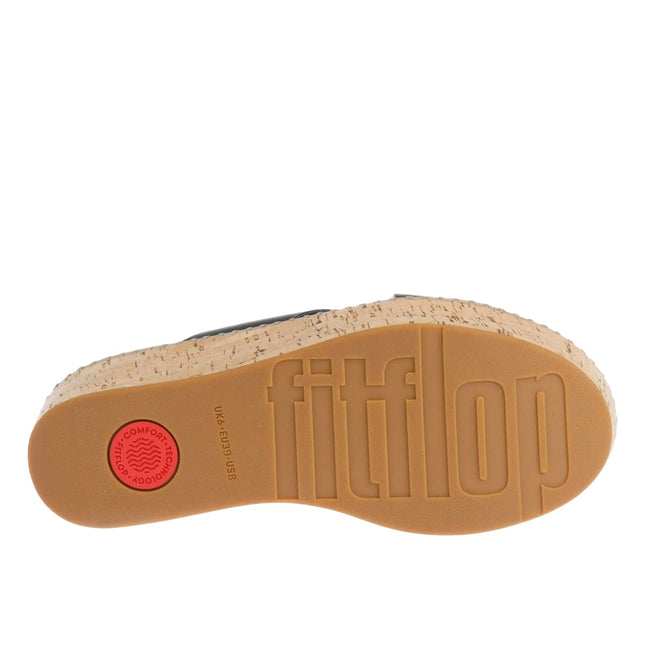Black - Side - FitFlop Womens-Ladies Eloise Leather Cross Strap Wedge Sliders