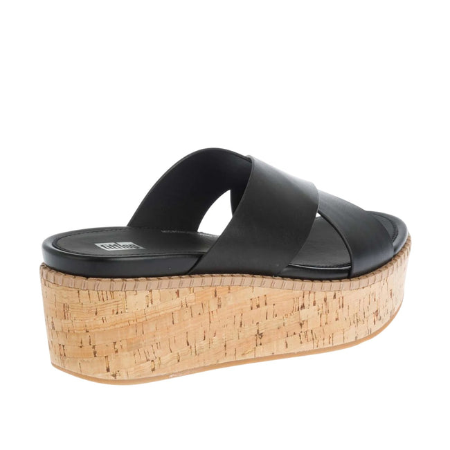 Black - Back - FitFlop Womens-Ladies Eloise Leather Cross Strap Wedge Sliders