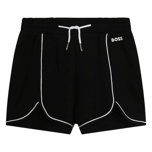 Black - Front - Boss Childrens-Kids Logo Sweat Shorts