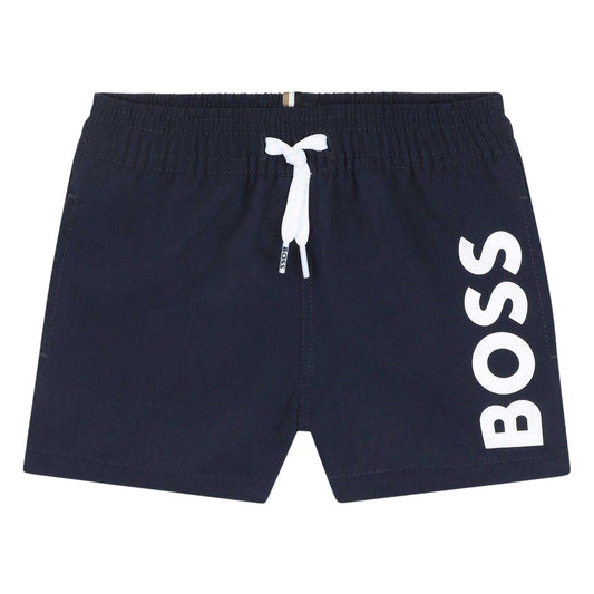 Navy - Front - Boss Baby Boys Logo Swim Shorts