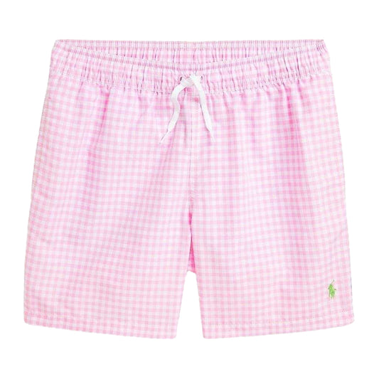 Carmine Pink - Front - Ralph Lauren Childrens-Kids Polo Gingham Swim Shorts