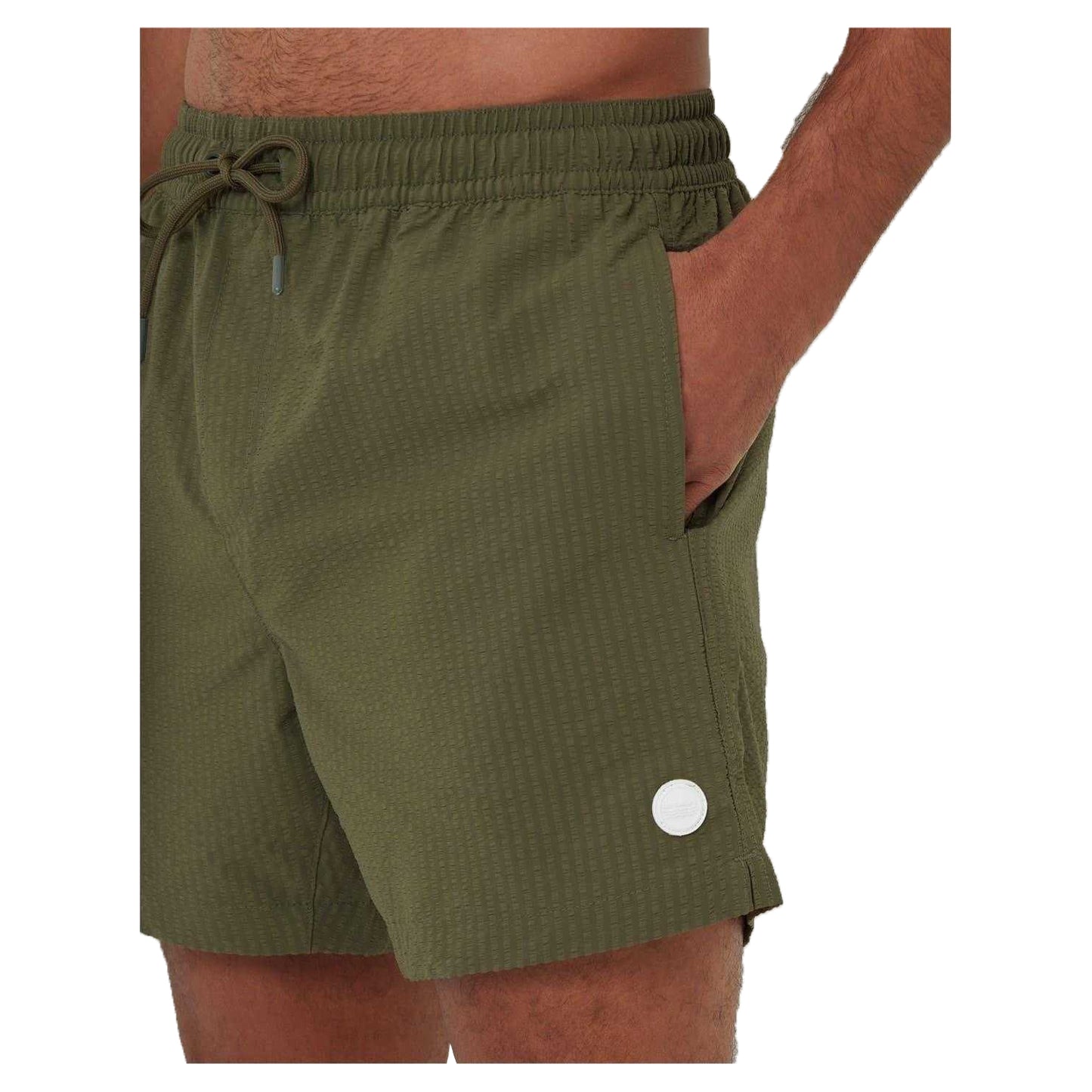 Khaki Green - Side - Threadbare Mens Textured Relaxed Fit Swim Shorts