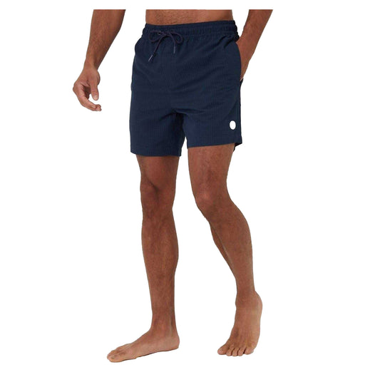 Navy - Front - Threadbare Mens Textured Relaxed Fit Swim Shorts