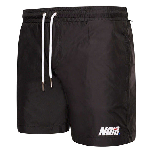 Black - Front - Societe Noir Mens Lettering Relaxed Fit Swim Shorts