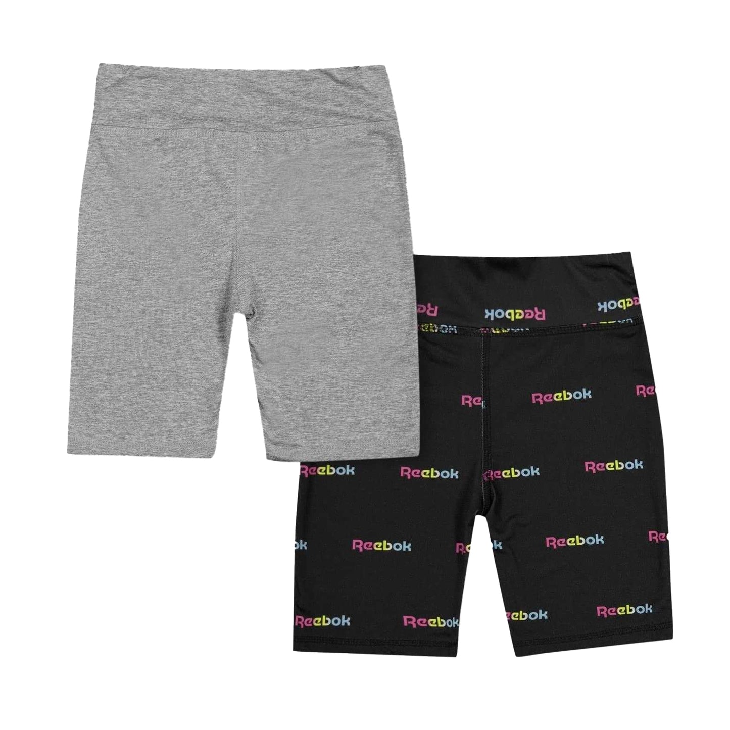 Black - Back - Reebok Girls All Over Logo Slim Shorts (Pack of 2)