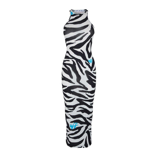 Black-White - Front - Off White Womens-Ladies Zebra Print Maxi Dress