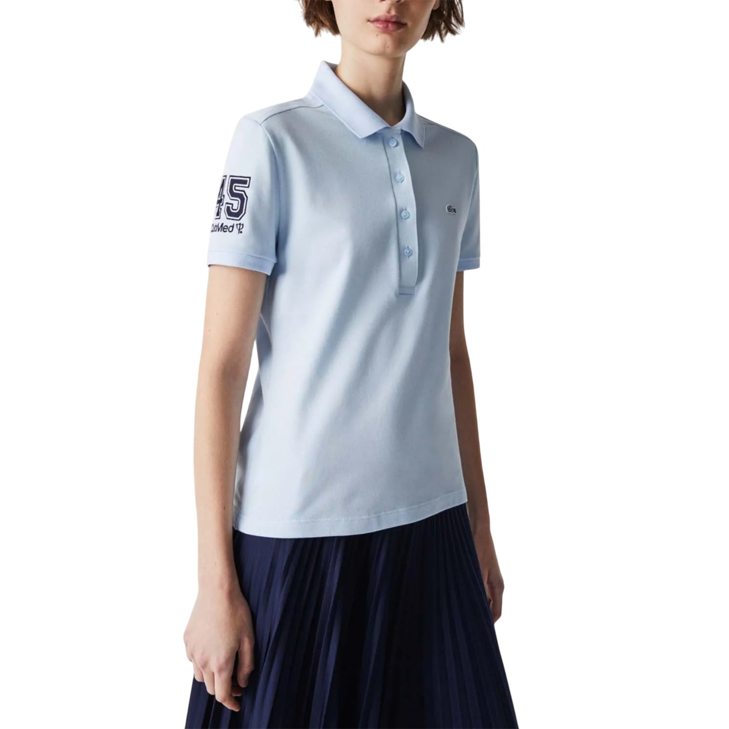 Blue - Side - Lacoste Womens-Ladies Club Med Cotton Polo Shirt