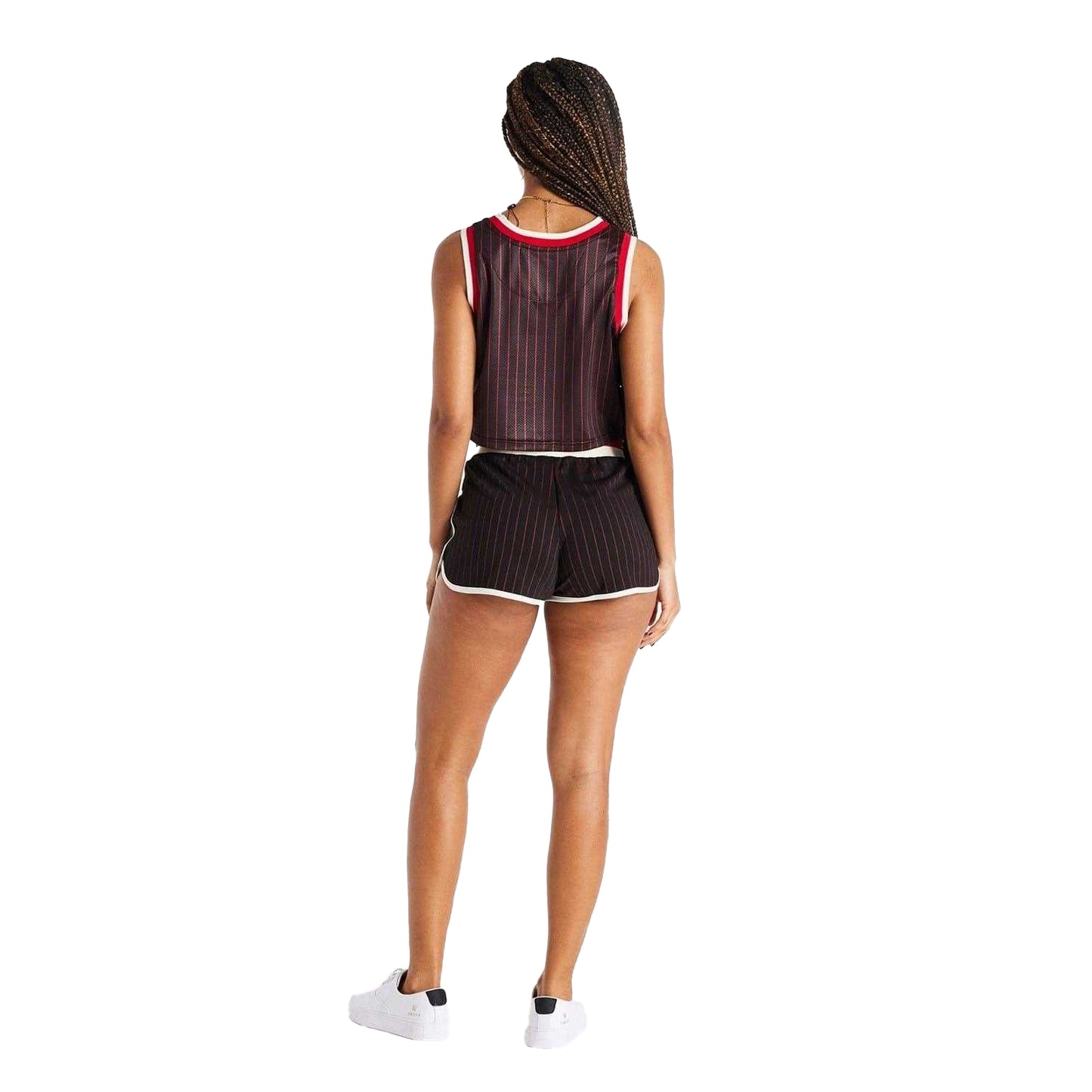 Black-Red - Pack Shot - SikSilk Womens-Ladies Pinstripe Athletic Basketball Shorts