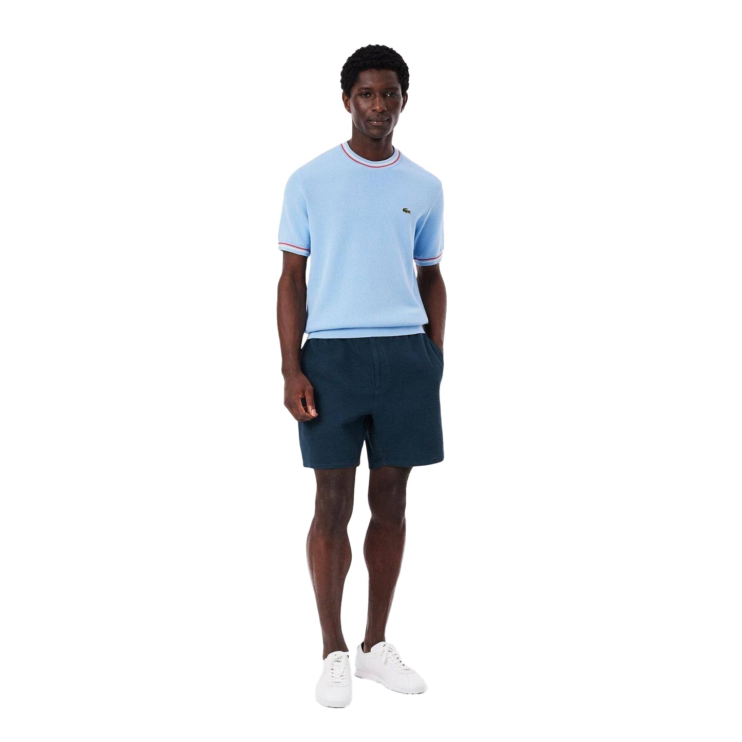 Navy - Close up - Lacoste Mens Waffle Knit Relaxed Fit Shorts
