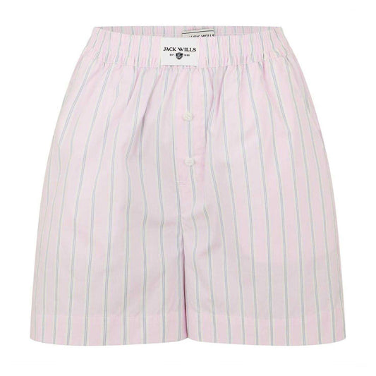 Pink - Front - Jack Wills Womens-Ladies Poplin Vertical Stripe Relaxed Fit Chino Shorts
