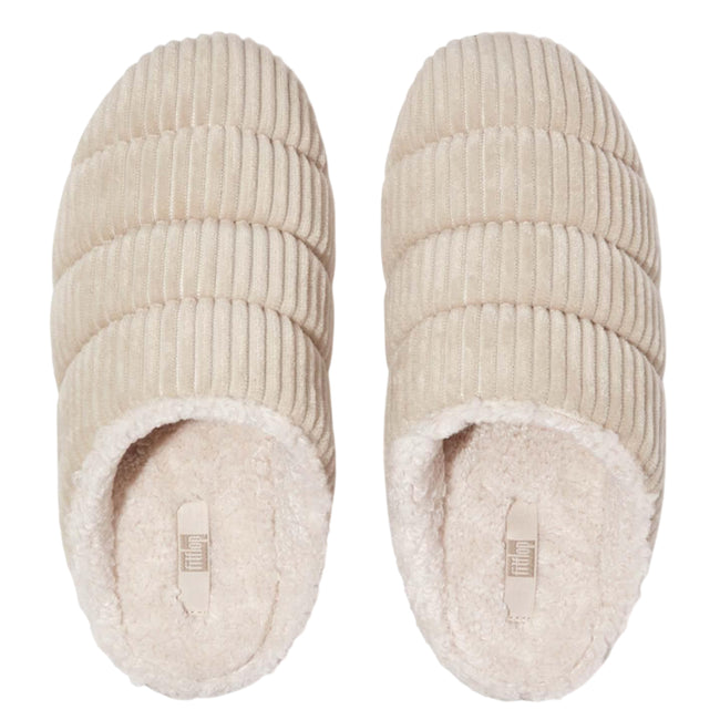 Ivory - Lifestyle - FitFlop Womens-Ladies Chrissie Corduroy Fleece Lined Slippers