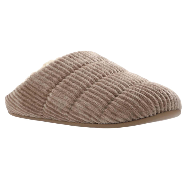 Mink - Front - FitFlop Womens-Ladies Chrissie Corduroy Fleece Lined Slippers