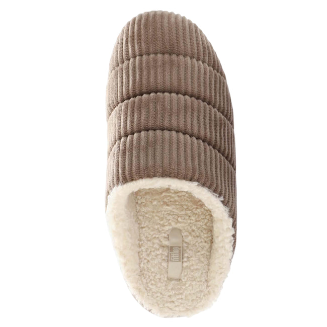 Mink - Pack Shot - FitFlop Womens-Ladies Chrissie Corduroy Fleece Lined Slippers