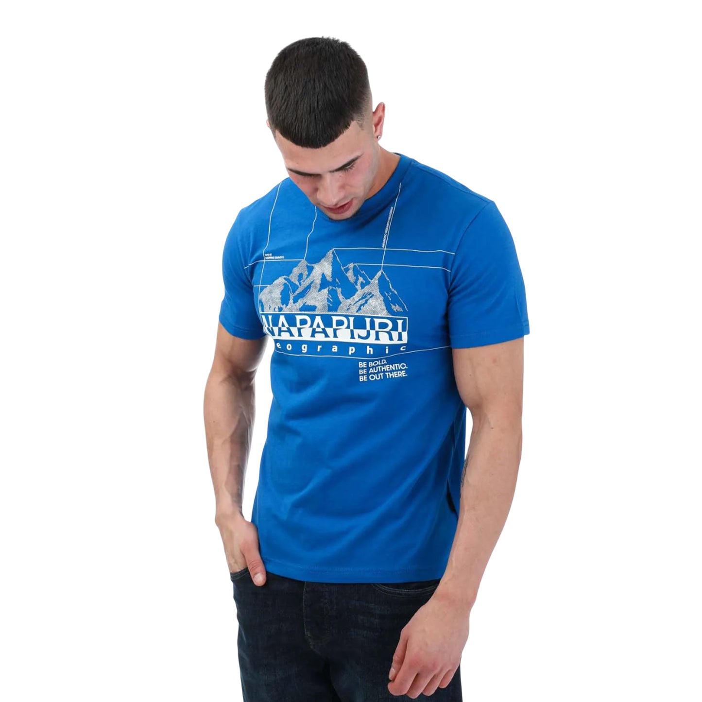 Blue - Side - Napapijri Mens S Frame Crew Neck T-Shirt
