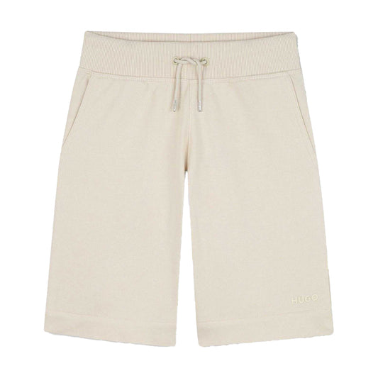 Stone - Front - Hugo Boss Childrens-Kids Ribbed Relaxed Fit Sweat Shorts