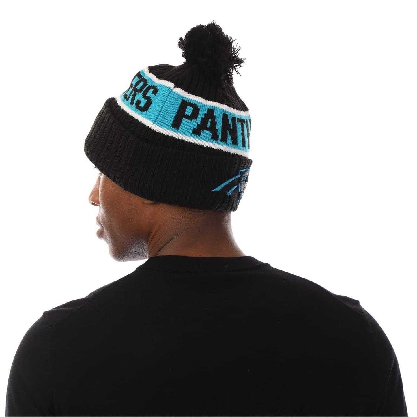 Black - Side - New Era Unisex Adult Panthers Rib Knit American Football Bobble Hat