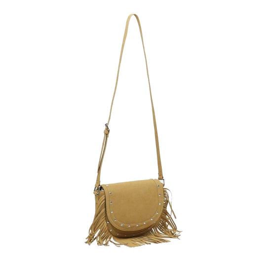 Camel - Front - Firetrap Studded Suede Crossbody Bag