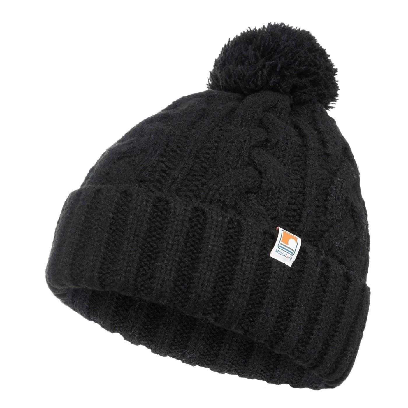 Black - Back - SoulCal Unisex Adult Cable Knit Bobble Hat