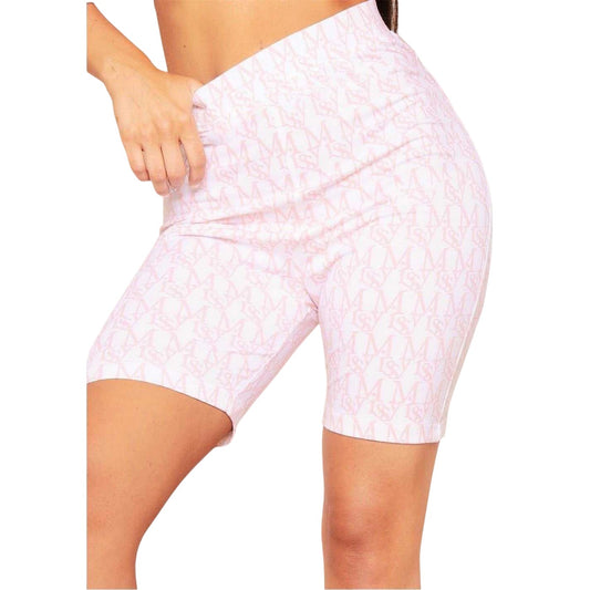 Pink - Front - Missy Empire Womens-Ladies Repeat Logo High Waist Cycling Shorts
