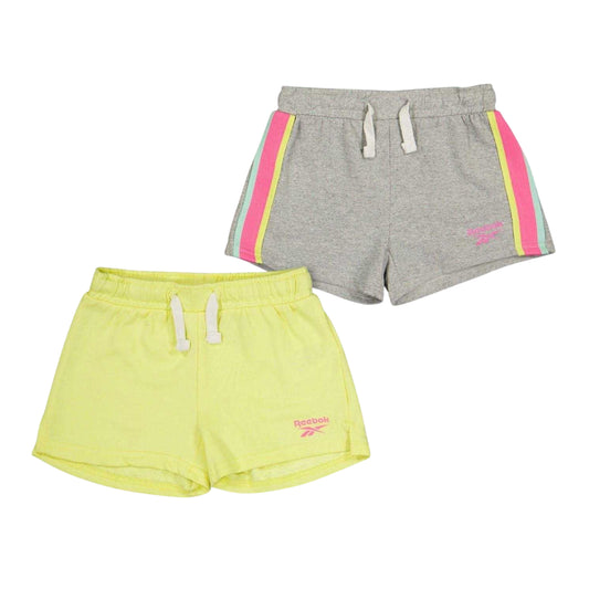 Light Grey Heather - Front - Reebok Girls Cotton Blend Side Stripe Shorts (Pack of 2)