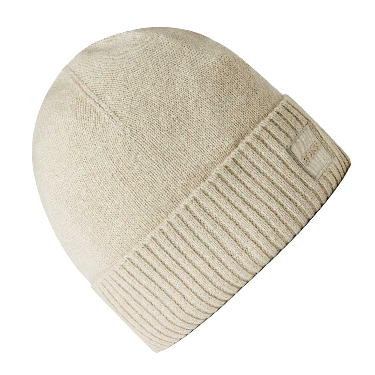 Beige - Back - Boss Unisex Adult Ribbed Winter Beanie