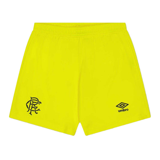 Yellow - Front - Umbro Childrens-Kids 2025-2026 Rangers FC Football Goalkeeper Shorts