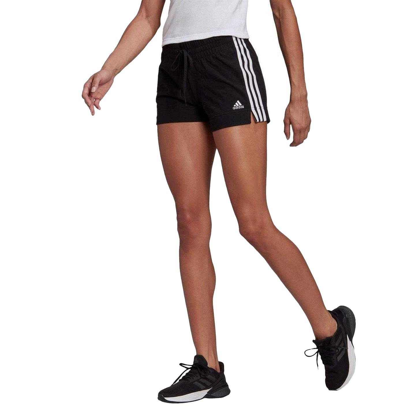 Black-White - Side - Adidas Womens-Ladies Essentials 3 Stripes Shorts