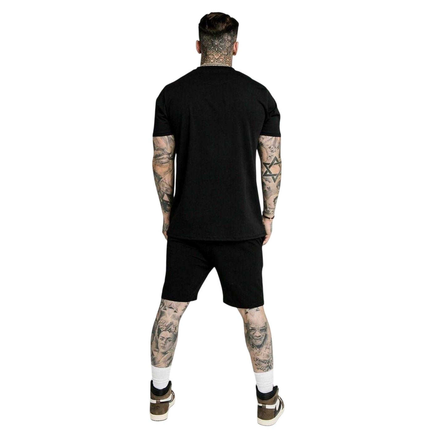 Black - Lifestyle - SikSilk Mens Essential Embroidered Logo Sweat Shorts