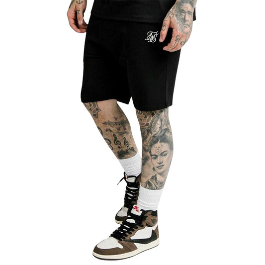 Black - Front - SikSilk Mens Essential Embroidered Logo Sweat Shorts