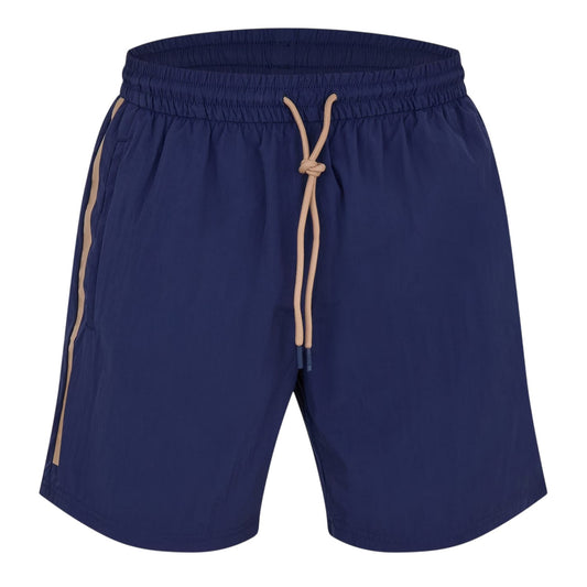 Navy - Front - Boss Mens Side Stripe Polyester Relaxed Fit Swim Shorts
