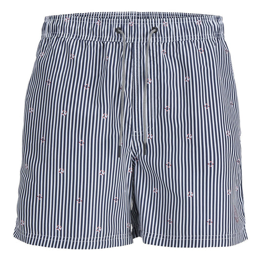 Navy Blazer - Front - Jack And Jones Mens Striped Woven Regular Swim Shorts