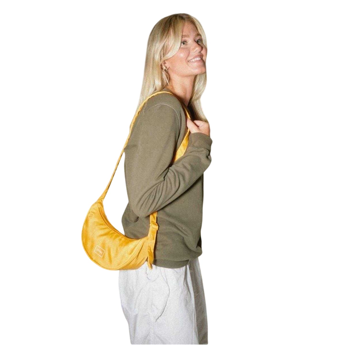 Mustard - Side - Spiral Cali Crescent Shaped Everyday Crossbody Bag