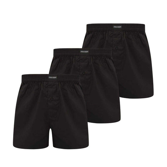 Black - Front - Lyle & Scott Mens Plain Regular Boxer Shorts (Pack of 3)