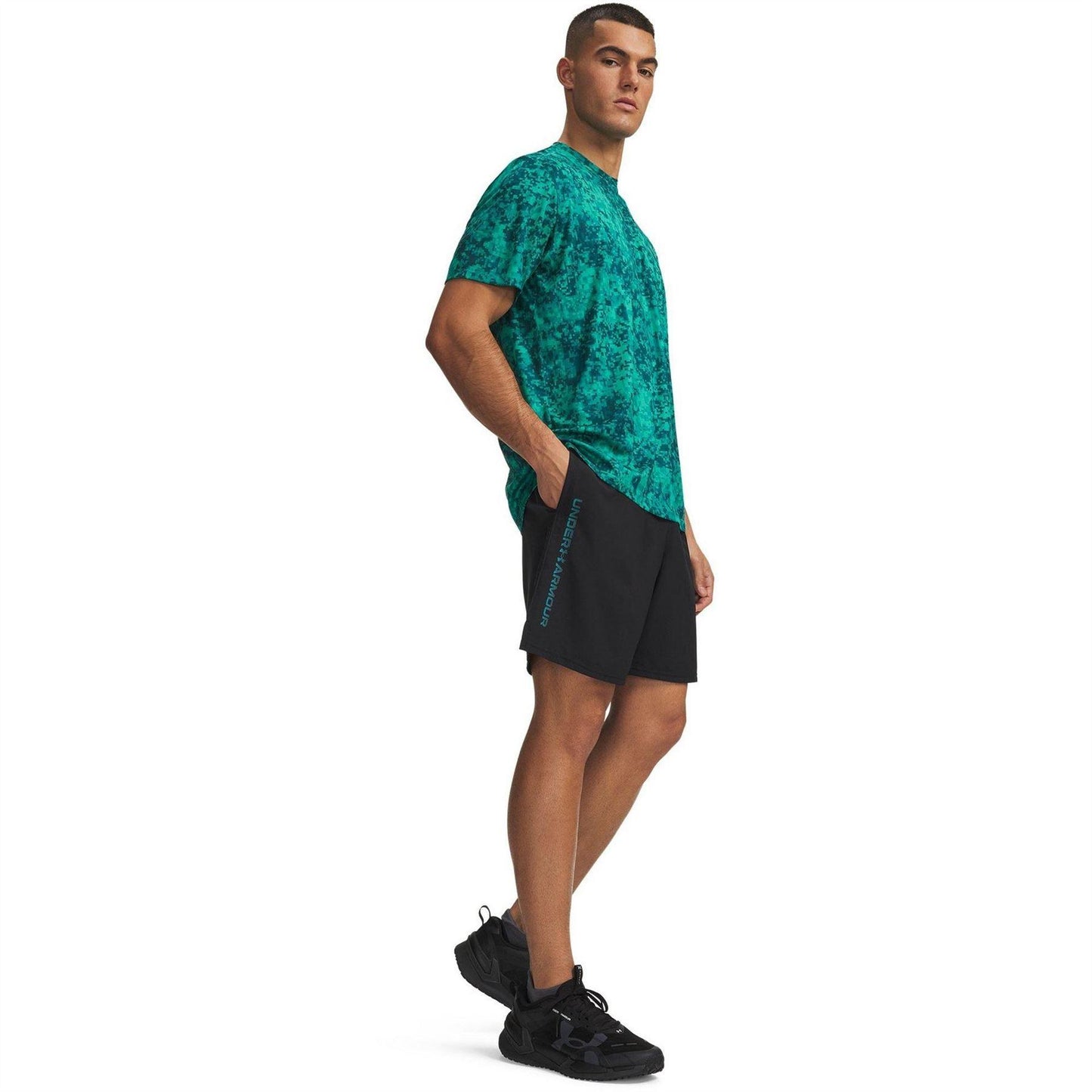 Black-Blue - Side - Under Armour Mens Vertical Logo Regular Shorts