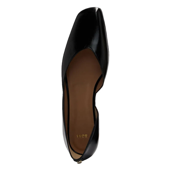 Black - Pack Shot - Boss Womens-Ladies Rose Leather Ballerina Flats