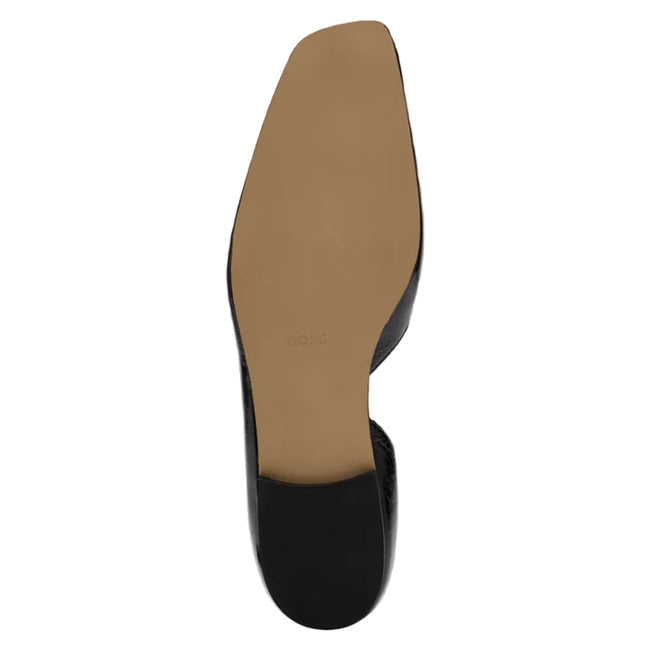 Black - Close up - Boss Womens-Ladies Rose Leather Ballerina Flats