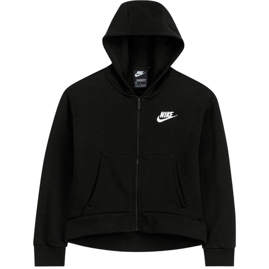 Black-White - Front - Nike Girls Sportswear Full Zip Hoodie