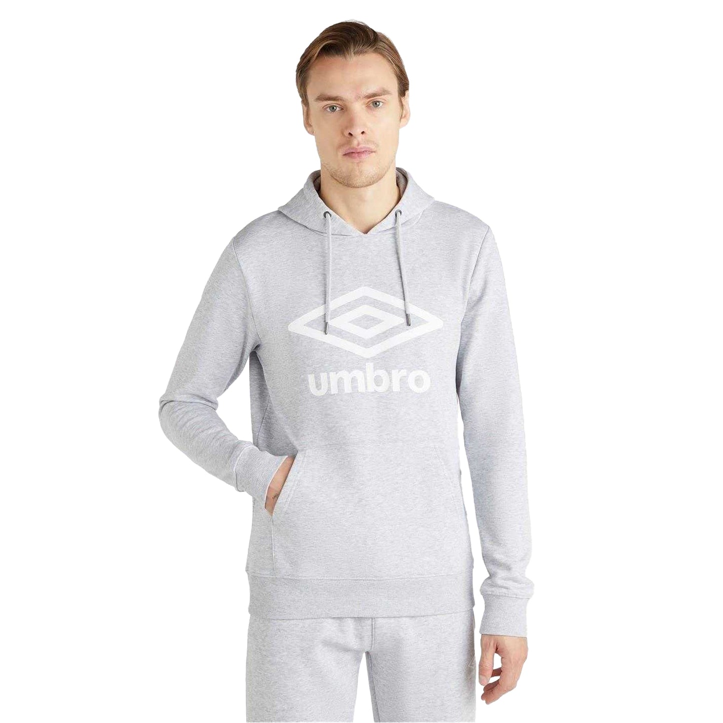 Grey Marl-White - Side - Umbro Mens Regular Pullover Hoodie