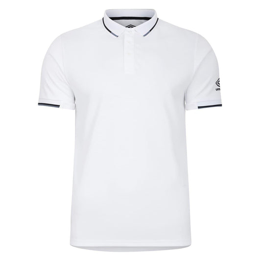 White - Front - Umbro Mens Ribbed Cuff Polo Shirt