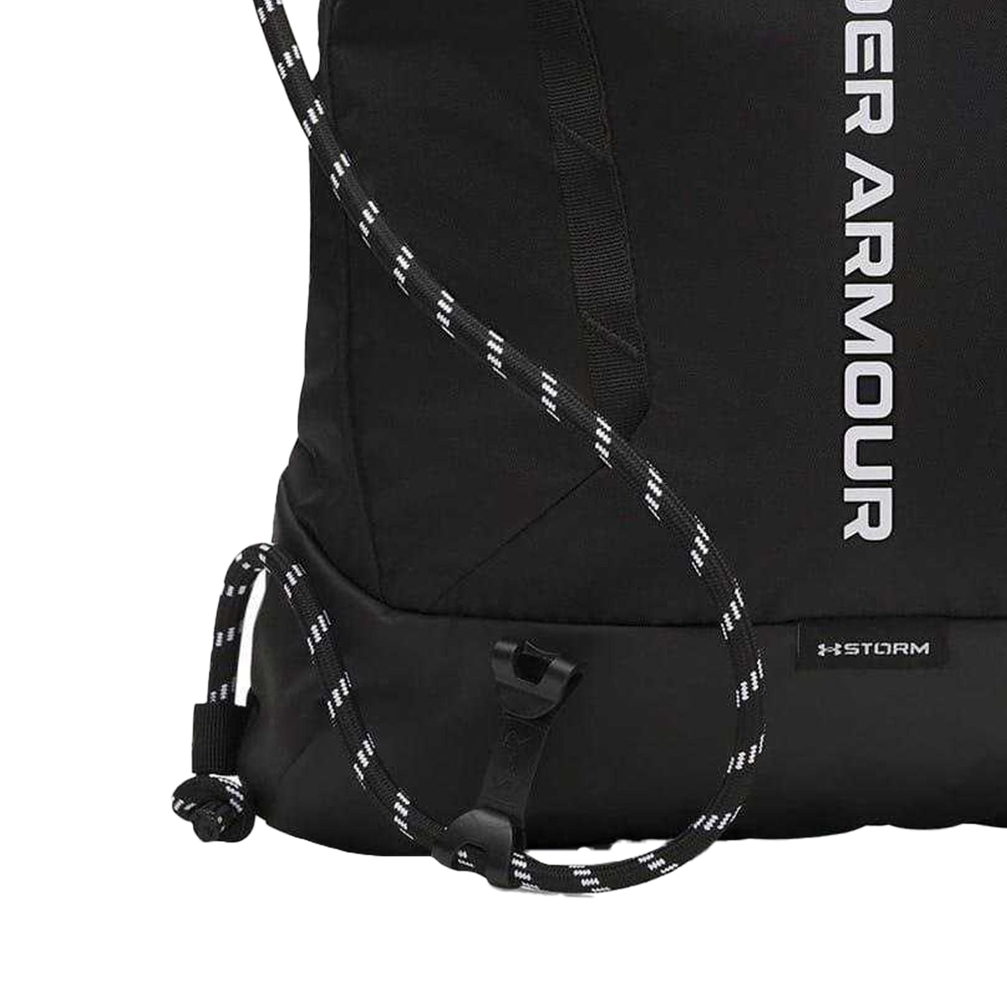 Black - Side - Under Armour Hustle Logo Gym Drawstring Bag