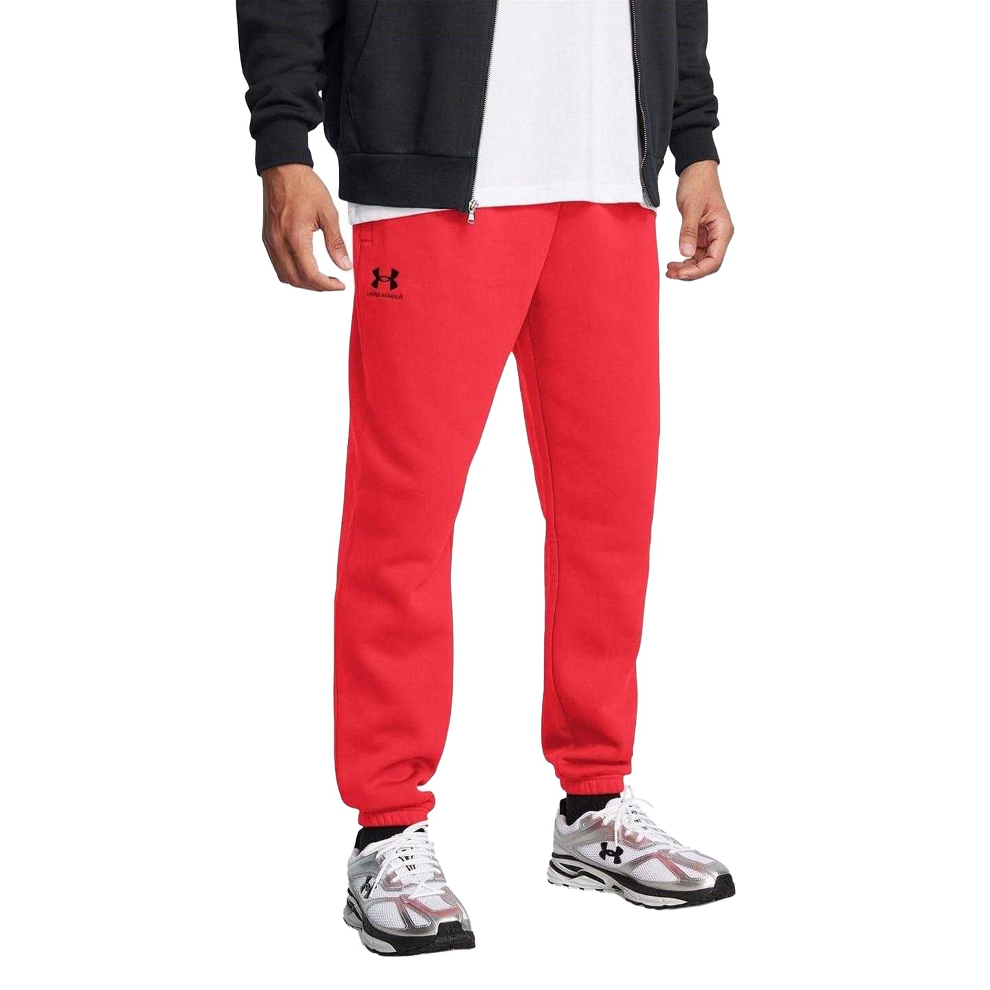 Red - Side - Under Armour Mens Essential Fleece Joggers