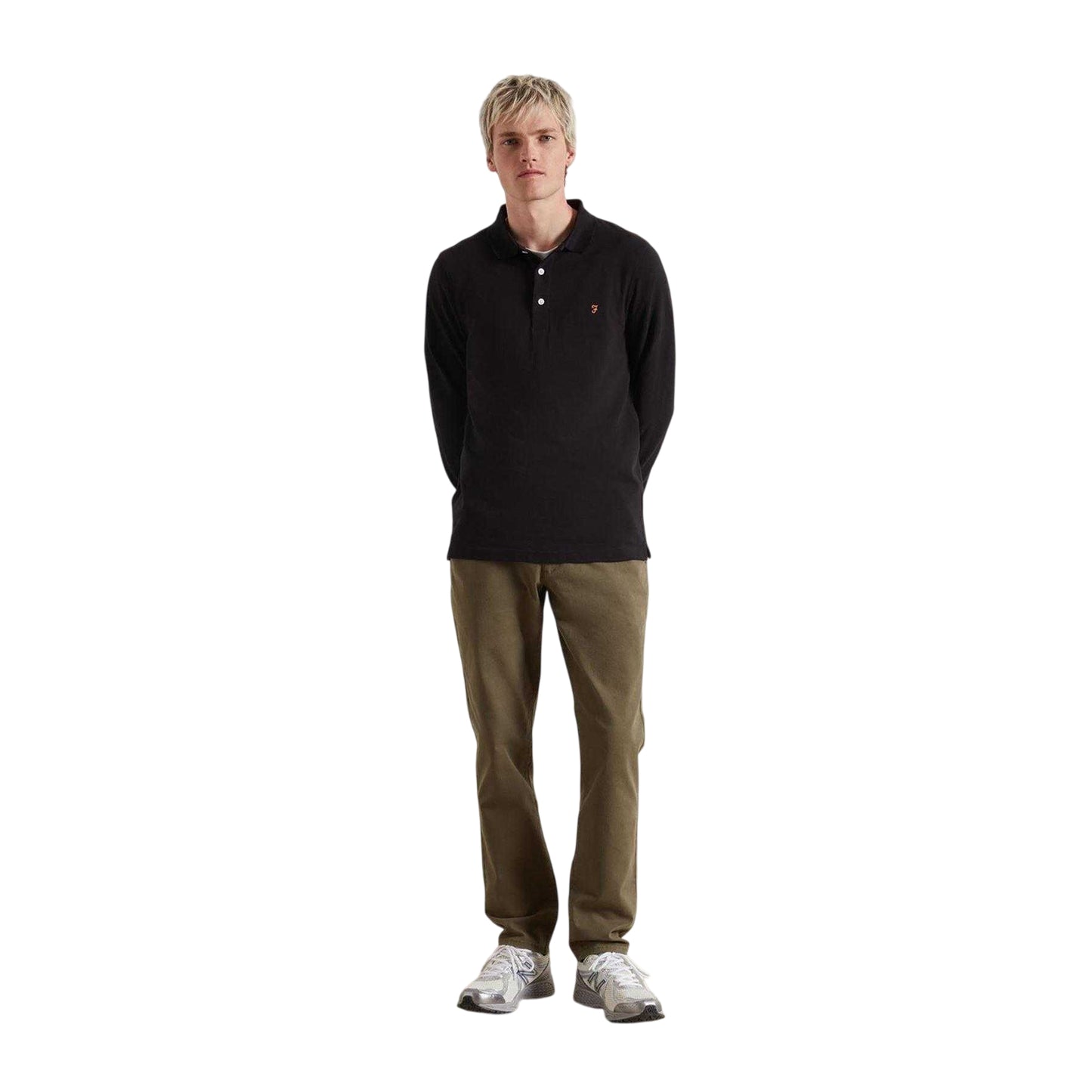 Black - Lifestyle - Farah Mens Cotton Blend Long-Sleeved Polo Shirt